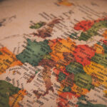 Map of Europe on a globe.